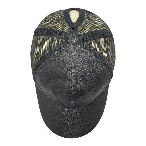 C.C Pony Cap Ponytail Black Metallic Sparkle Mesh Strapback Hat Trucker Baseball - Picture 7 of 13